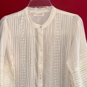 Maison Hotel Feminine Cotton Long Sleeve Blouse w/ Crochet & Pin Tuck Detailing